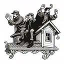 four people waving on a roof tattoo design idea