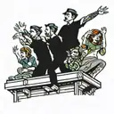four people waving on a roof tattoo design idea