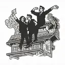 four people waving on a roof tattoo design idea