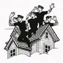 four people waving on a roof tattoo design idea