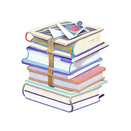 A tattoo featuring a stack of colorful books with each book representing a different genre tattoo design idea