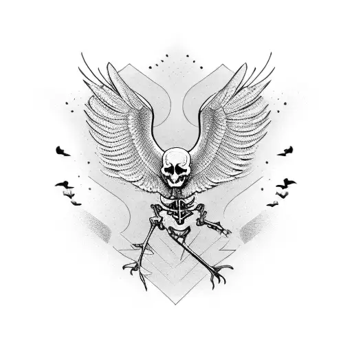 skeleton bird tattoo design idea