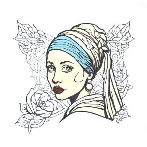 girl with a pearl earring in a minimalist style tattoo design idea