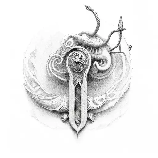 trident wrapped with a nautilus shell tattoo design idea