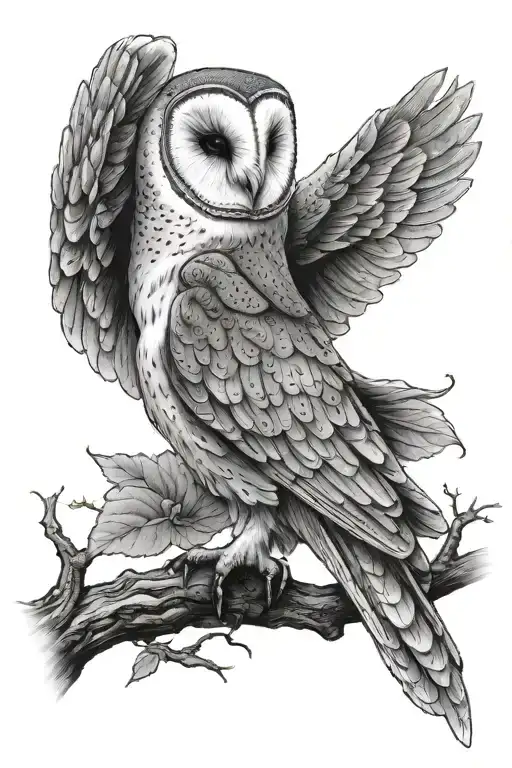 barn owl perched tattoo design idea