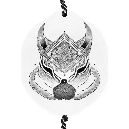 traditional style catchers mask, rope, dog tags, duck feathers  tattoo design idea