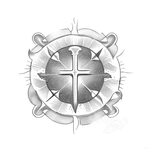 croix catholigue avec soleil grec tattoo design idea