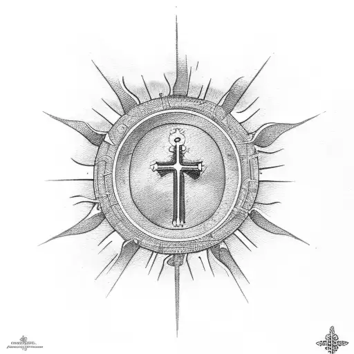 croix catholigue avec soleil  tattoo design idea
