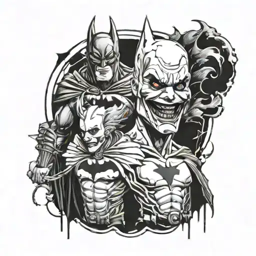 A unique design combining Batman and Pennywise in a dark and mysterious composition tattoo design idea