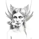 A collage of angel and devil imagery, showcasing the duality of good and evil tattoo design idea