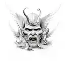 A collage of angel and devil imagery, showcasing the duality of good and evil tattoo design idea