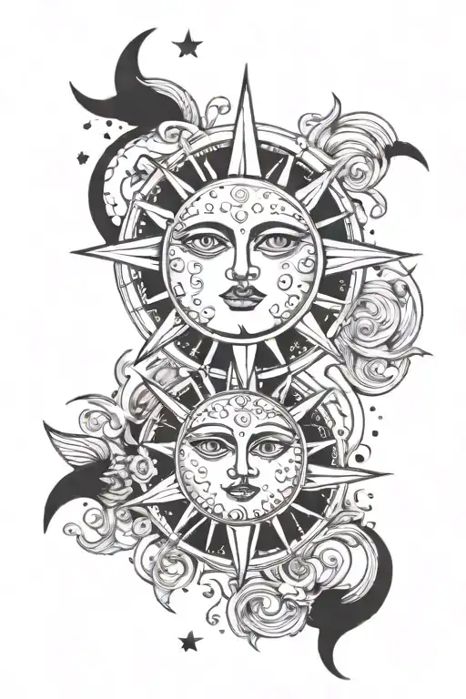 celestial sun moon tattoo design idea