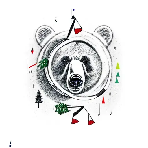 Bear and pine tree forest with music on fore arm tattoo design idea