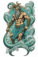 Poseidon standing in the waves tattoo design idea
