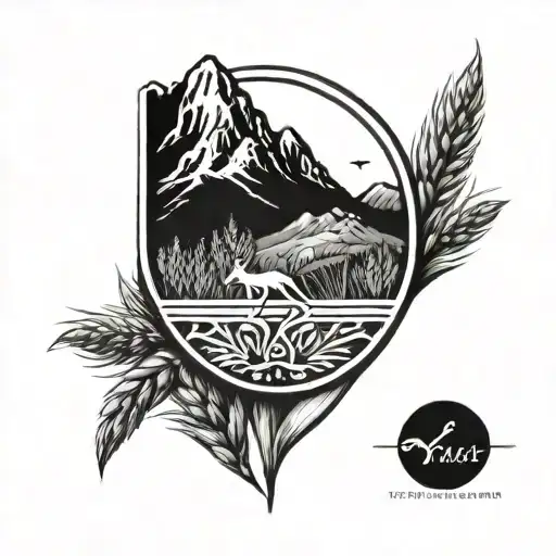 Wheat, mountains, kangaroo, coat of arms tattoo design idea