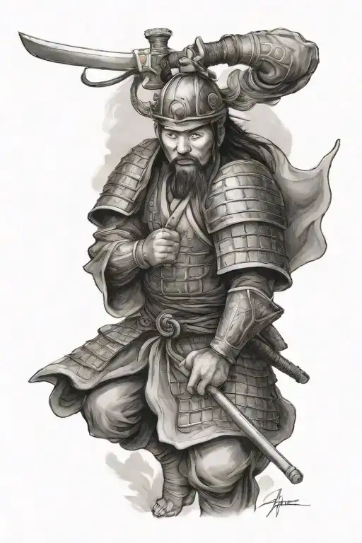 samurai warrior teaching Greek philosophers to children tattoo design idea