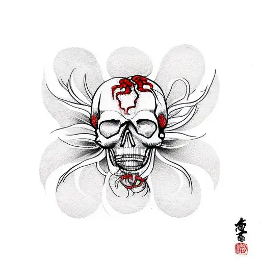 skull and red spider lily tattoo design idea