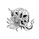 Snake and red spider lily and skull tattoo design idea