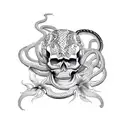 Snake and red spider lily and skull tattoo design idea