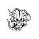 Snake and red spider lily and skull tattoo design idea