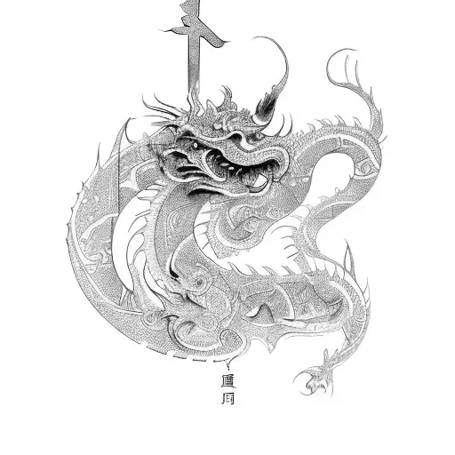 beautiful sketch of an abstract tattoo in the style of ancient china on the arm, rune, basilisk, abstract patterns, high tattoo design idea
