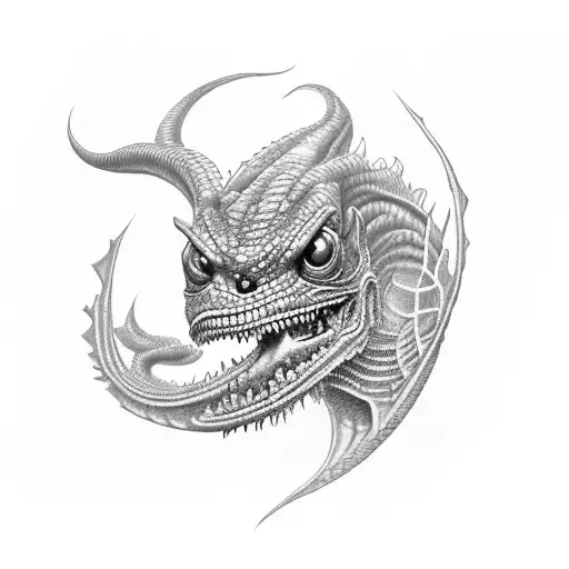 rune, basilisk, highly detailed, realistic, 8k render tattoo design idea