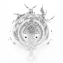 beautiful sketch of an abstract tattoo in the style of ancient china on the arm, rune, basilisk, abstract patterns, high tattoo design idea