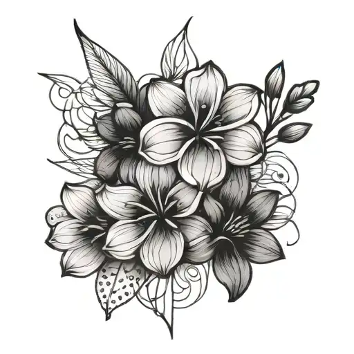 small flowers, petals and lines on tattoo design idea