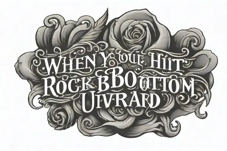 text "when you hit rock bottom, all movement is upward" tattoo design idea