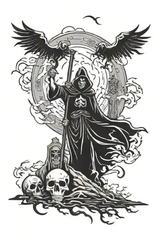 thunderstorm graveyard full moon grim reaper tattoo design idea