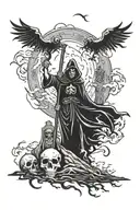 thunderstorm graveyard full moon grim reaper tattoo design idea