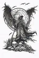 thunderstorm graveyard full moon grim reaper tattoo design idea
