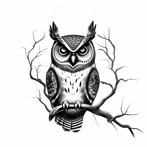 Grey Ink Owl On Black Branch Tattoo Page  Truetattoos