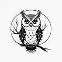 owl on branch tattoo design idea