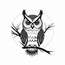 owl on branch tattoo design idea
