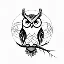 owl on branch tattoo design idea