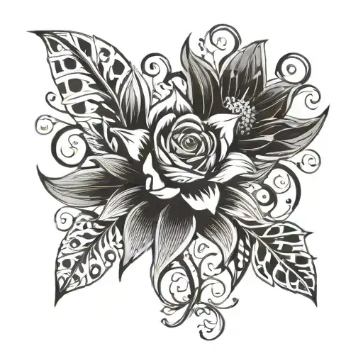 lilies, roses, bluebonnets, sunflowers, vines tattoo design idea