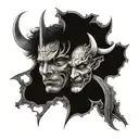 face split in two, one side angel, one side devil, horoscope gemini tattoo design idea