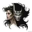 face split in two, one side angel, one side devil, horoscope gemini tattoo design idea