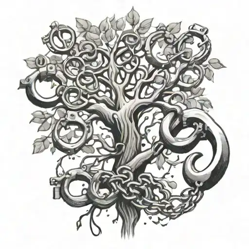 A family tree intertwined with barbells and handcuffs as a nod to your career and loved ones tattoo design idea