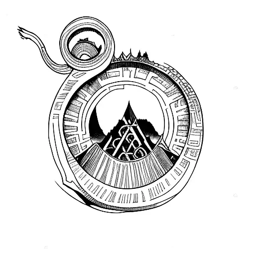 lord of the rings scene with hobbit hole tattoo design idea