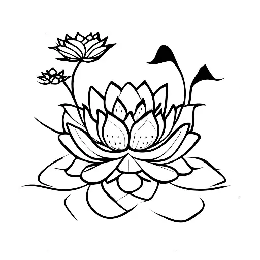 A lotus flower with a cute face standing in front of a brick wall tattoo design idea