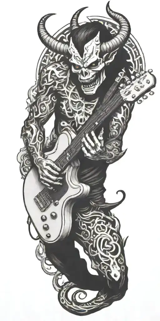 demon with a guitar tattoo design idea