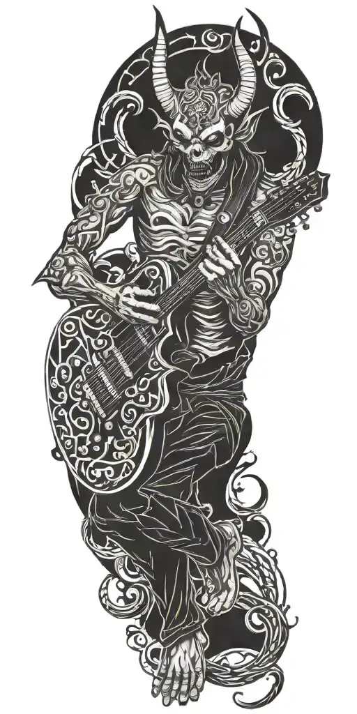 demon with a guitar tattoo design idea