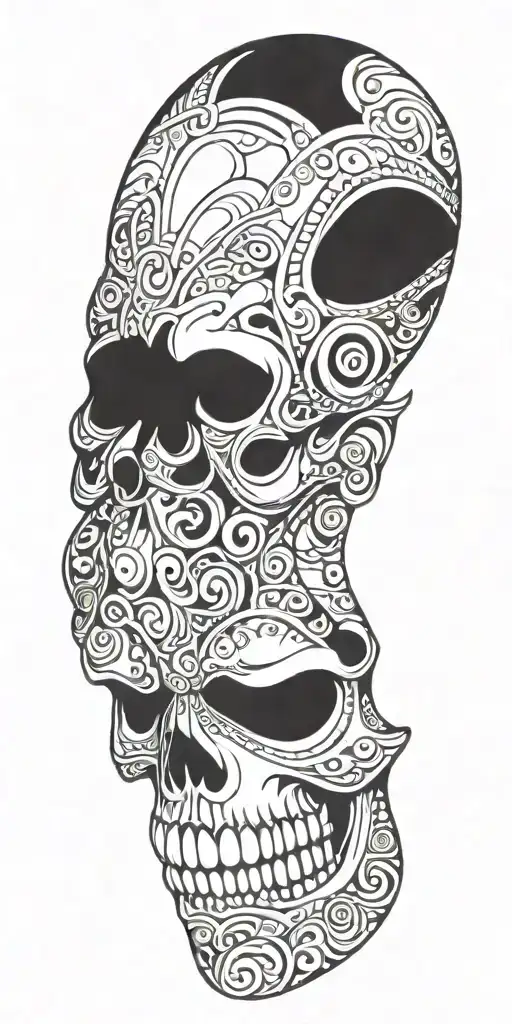 SKULL TRIBAL MAORI tattoo design idea