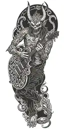 demon with a guitar tattoo design idea
