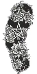 fire pentagram mixed with roses  tattoo design idea