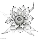  flower arrangement includes:  lotus, sunflower, chrysanthemum, jasmine (or flower that symbolises luck), tattoo design idea