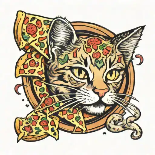 pizza cat surrounded tattoo design idea