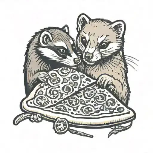 ferret and   dog eat  pizza tattoo design idea